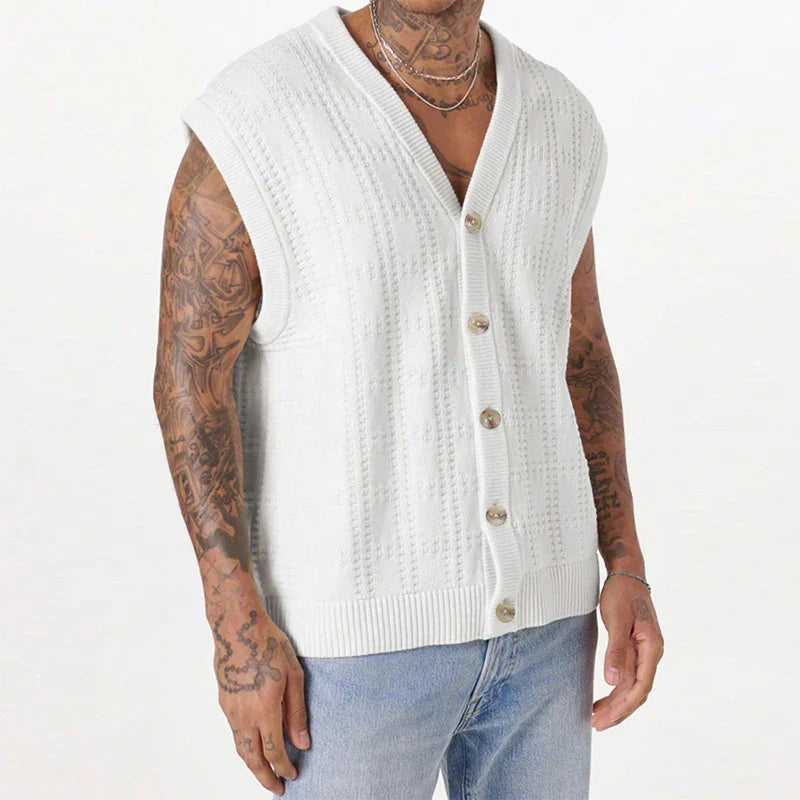 Men's Knitted Vest Button Front Sleeveless Summer Layer