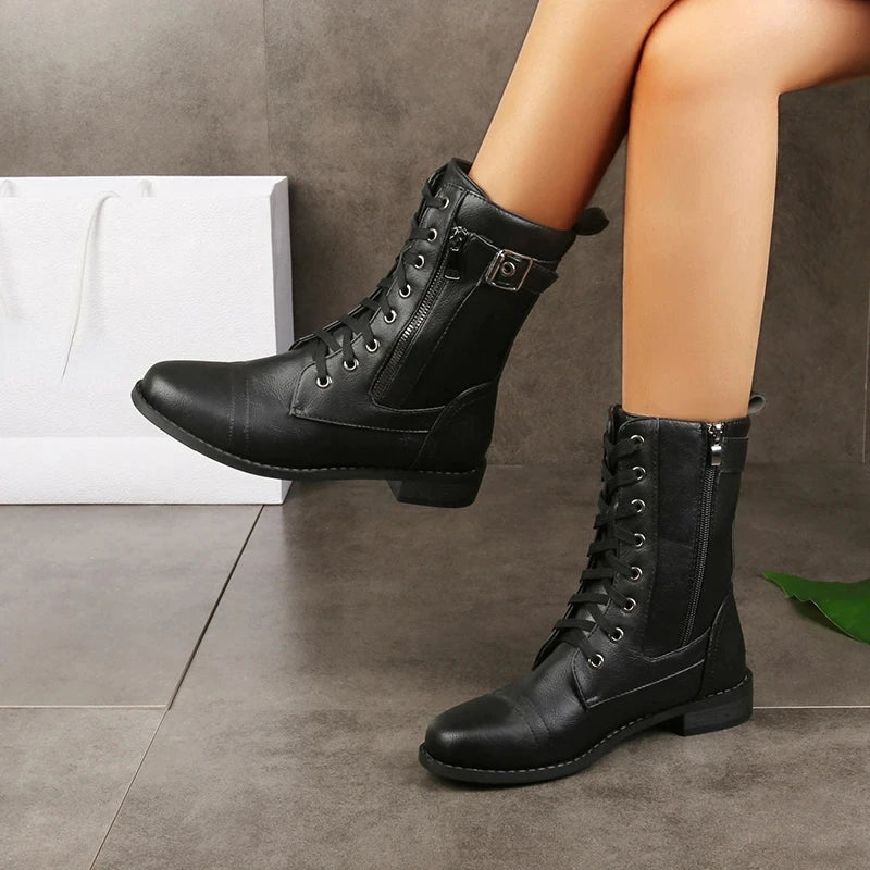 Women's Mid-Calf Boots with Lace-Up & Side Zipper, view 5 - Elena Harper
