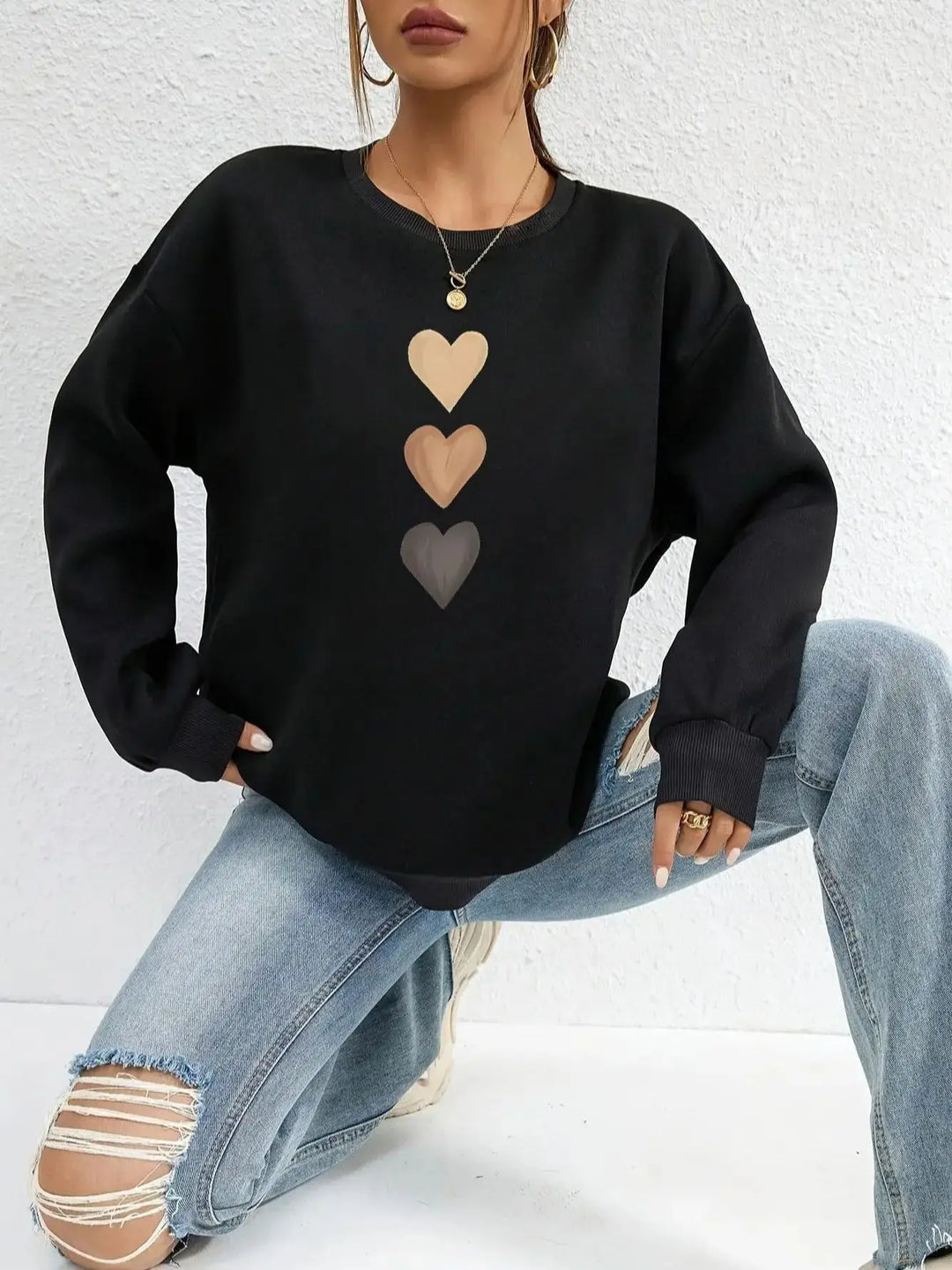 Heart Printed Sweatshirt for Women – Stylish Casual and Comfortable Top