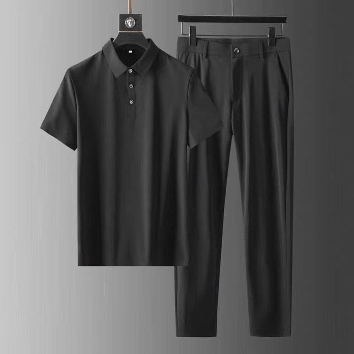 Men's Summer Suit with Short Sleeve Shirt and Pleated Trousers