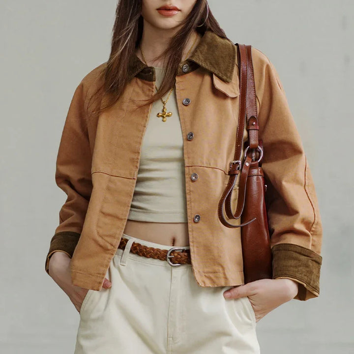 Montarello Women's Work Jacket with Corduroy Collar and Utility Pockets
