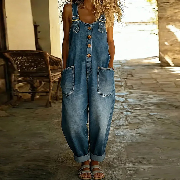 Mae | Vintage denim cotton dungarees with adjustable straps