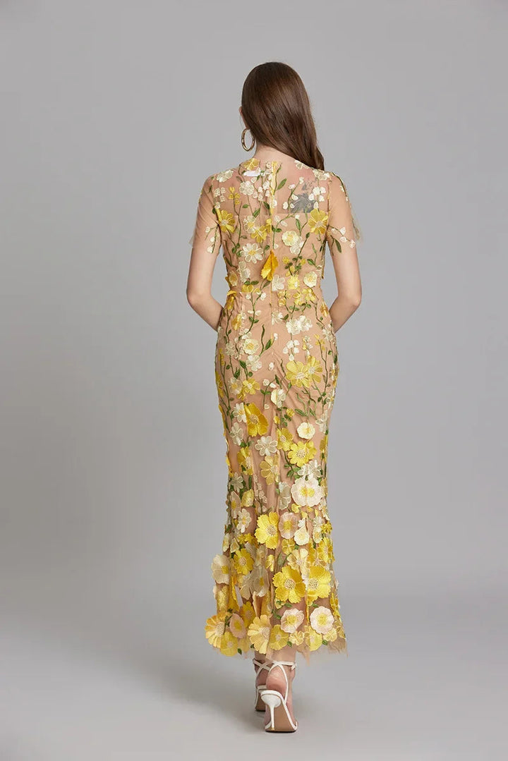 Verena | Women's Sheer Maxi Dress with Floral Embroidery