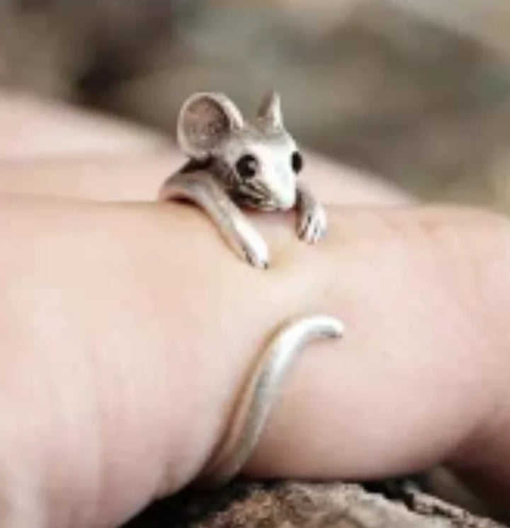 Cute Mouse Wrap Ring Vintage Adjustable Jewellery, view 3 - Elena Harper