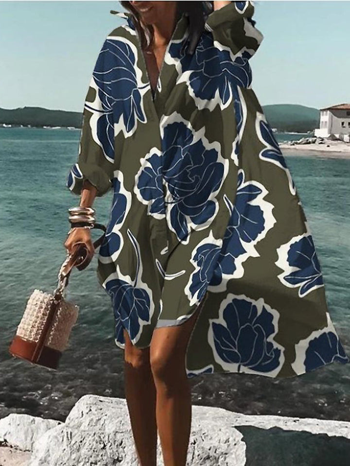 Rosario | Midi shirt dress with floral print and long sleeves