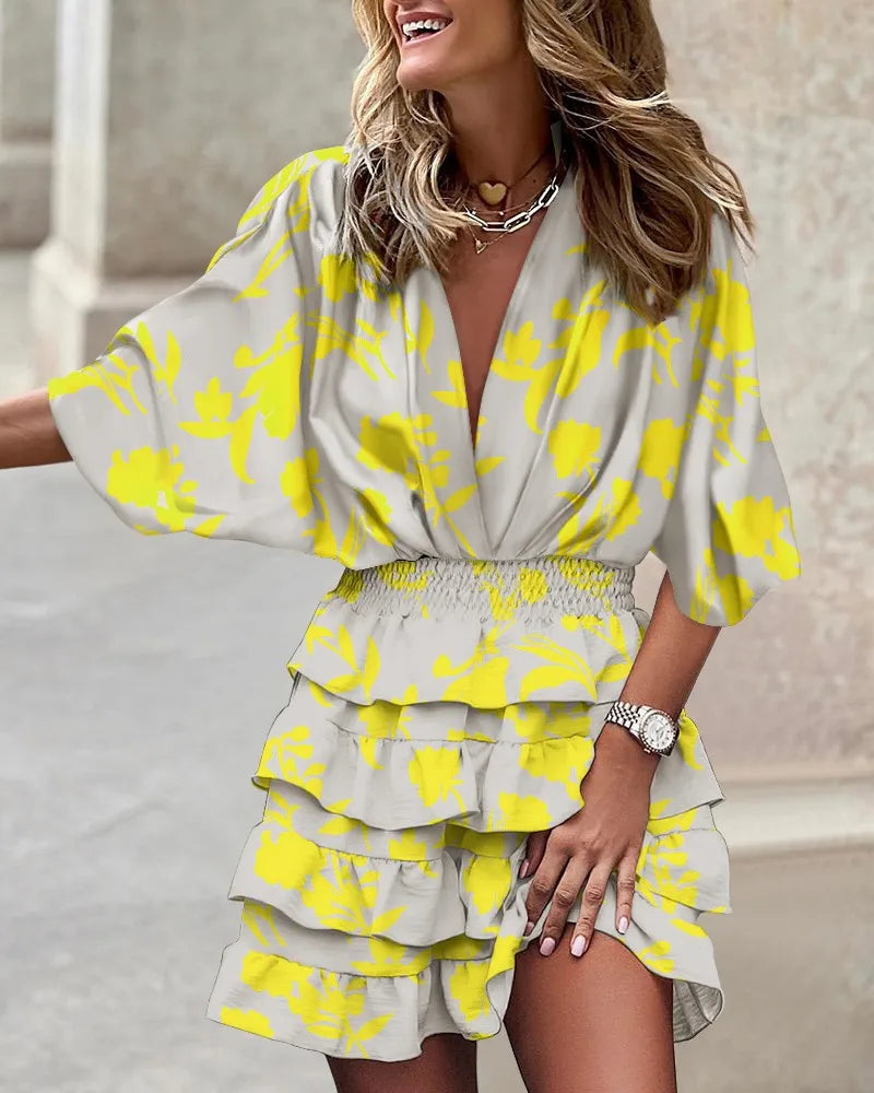 Ava | Women’s Boho Printed Ruffle Mini Dress