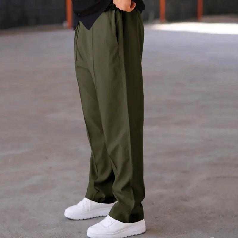 Harrington Oxford Loose-Fit Straight Leg Trousers for Men, view 8 - Elena Harper