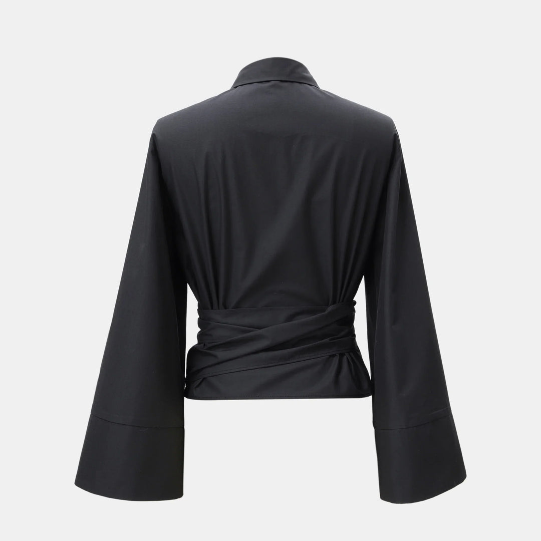 Ivka - Women's Shirt with Polo Neck and Bow Closure