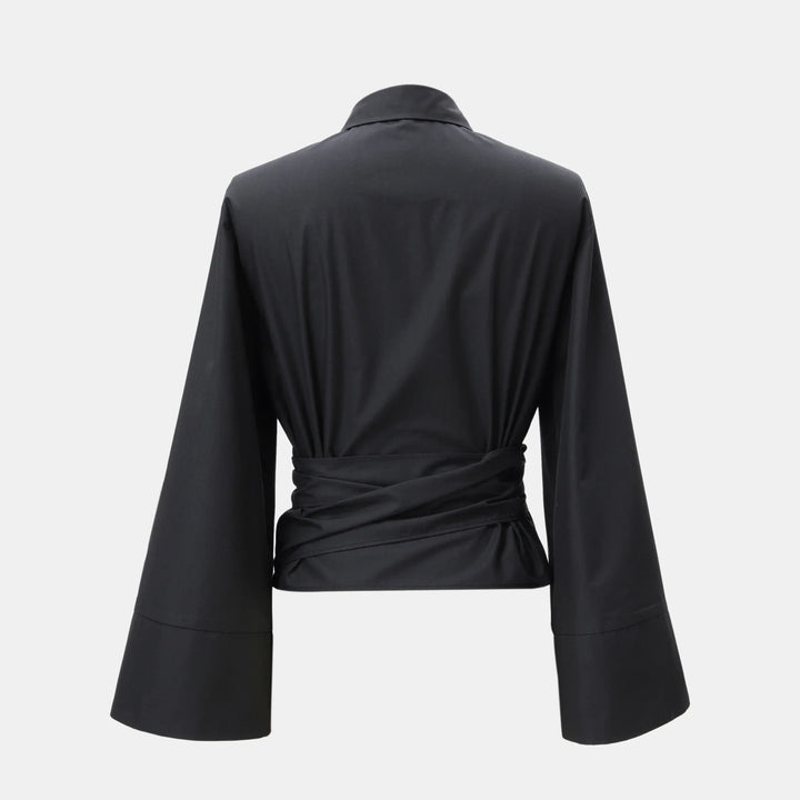 Ivka - Women's Shirt with Polo Neck and Bow Closure