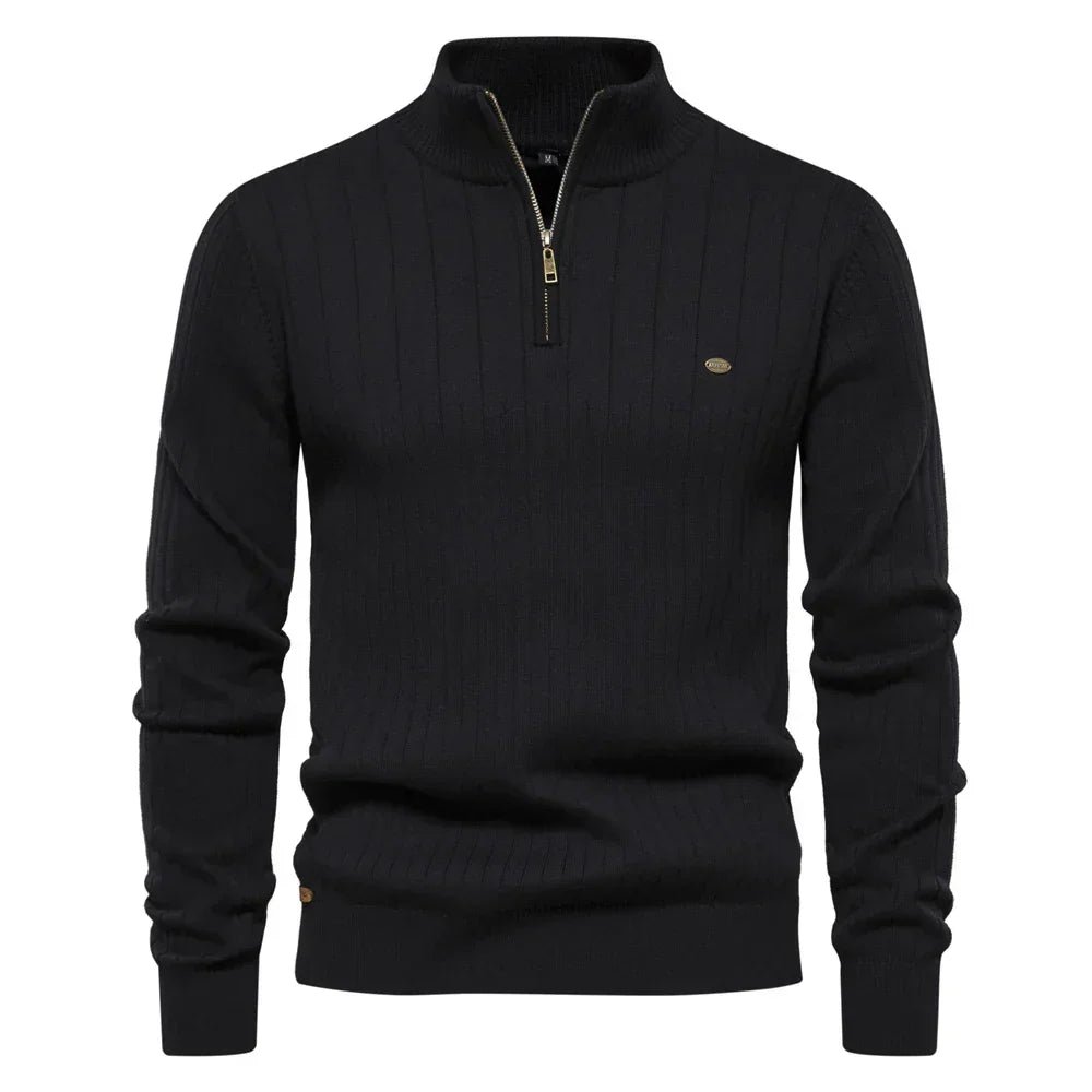 Men's Winter Pullover with Half-Zip High Collar – Warm Knit, Modern and Elegant Style