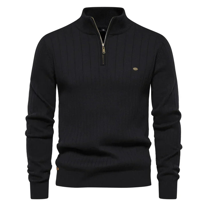 Men's Winter Pullover with Half-Zip High Collar – Warm Knit, Modern and Elegant Style
