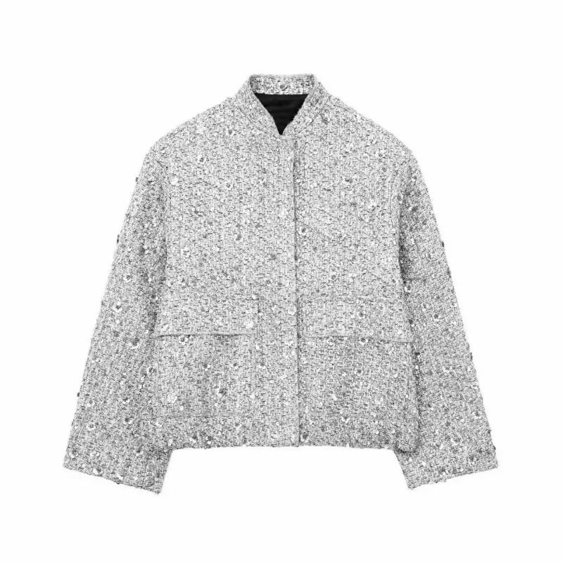 Women's Metallic Mid-Season Jacket Elegant Tailored Fit, view 8 - Elena Harper