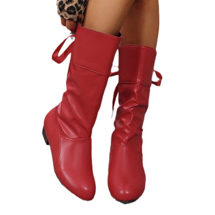 Knee-High Boots for Women | Block Heel & Gathered Design