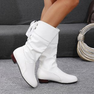 Knee-High Boots for Women | Block Heel & Gathered Design