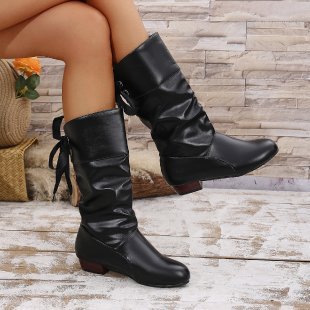 Knee-High Boots for Women | Block Heel & Gathered Design