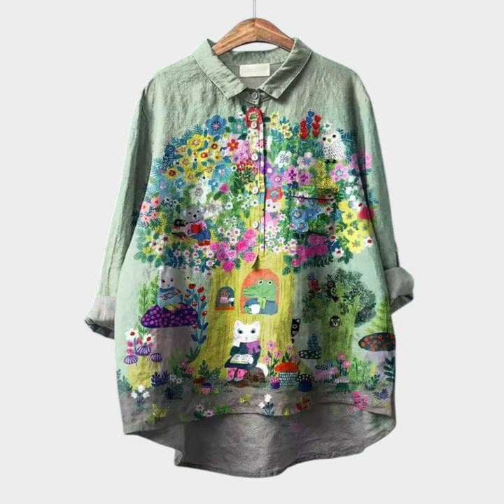 Elegant Emma & Rose Cape Town Saga™ blouse with a classic fit and stylish design, shown in a natural fabric and color.