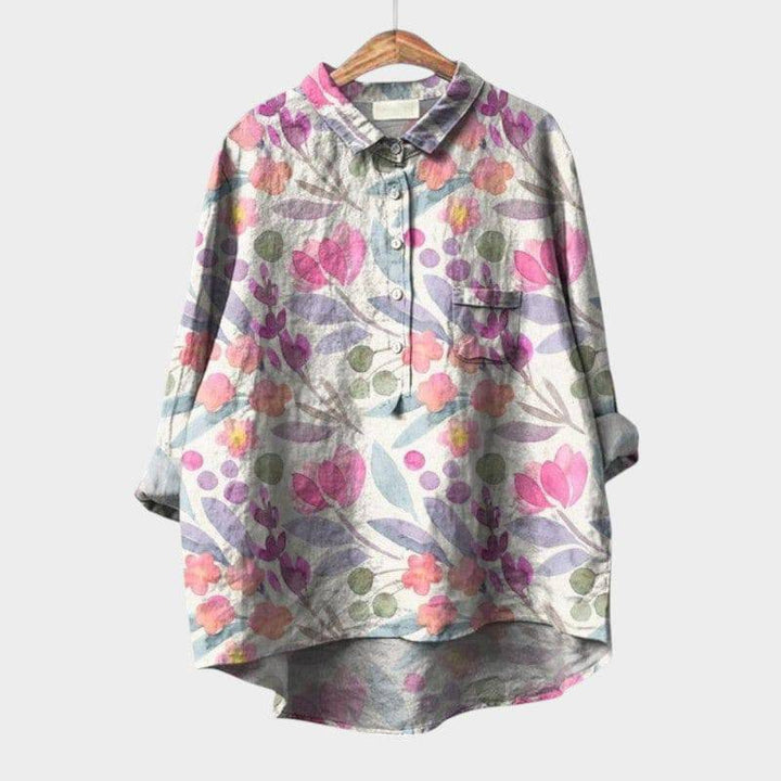 Elegant Nola™ blouse by Emma & Rose Cape Town, shown in a stylish, fitted design with a soft fabric texture.