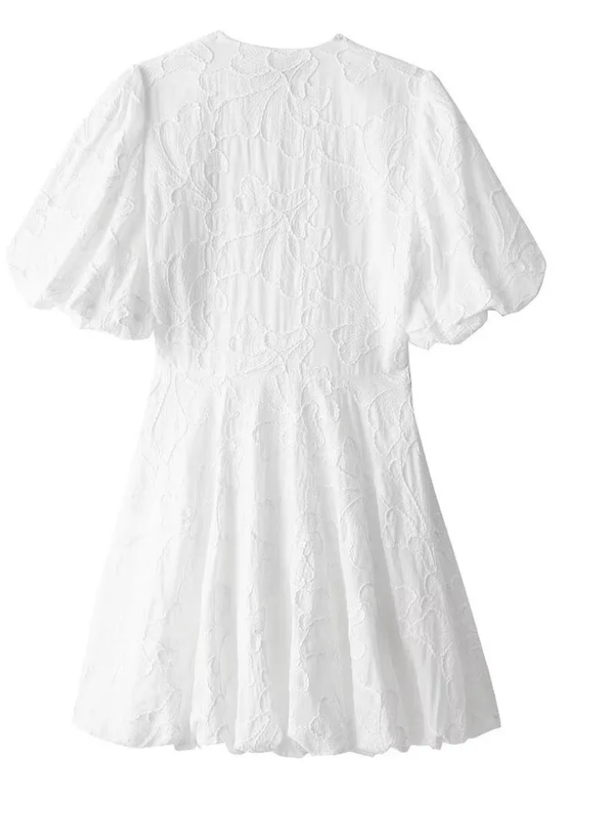 Summer Dress with V-Neck and Puff Sleeves for Women
