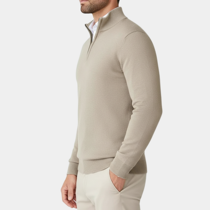 Men's Knitted Sweater with Zipper and Stand-Up Collar