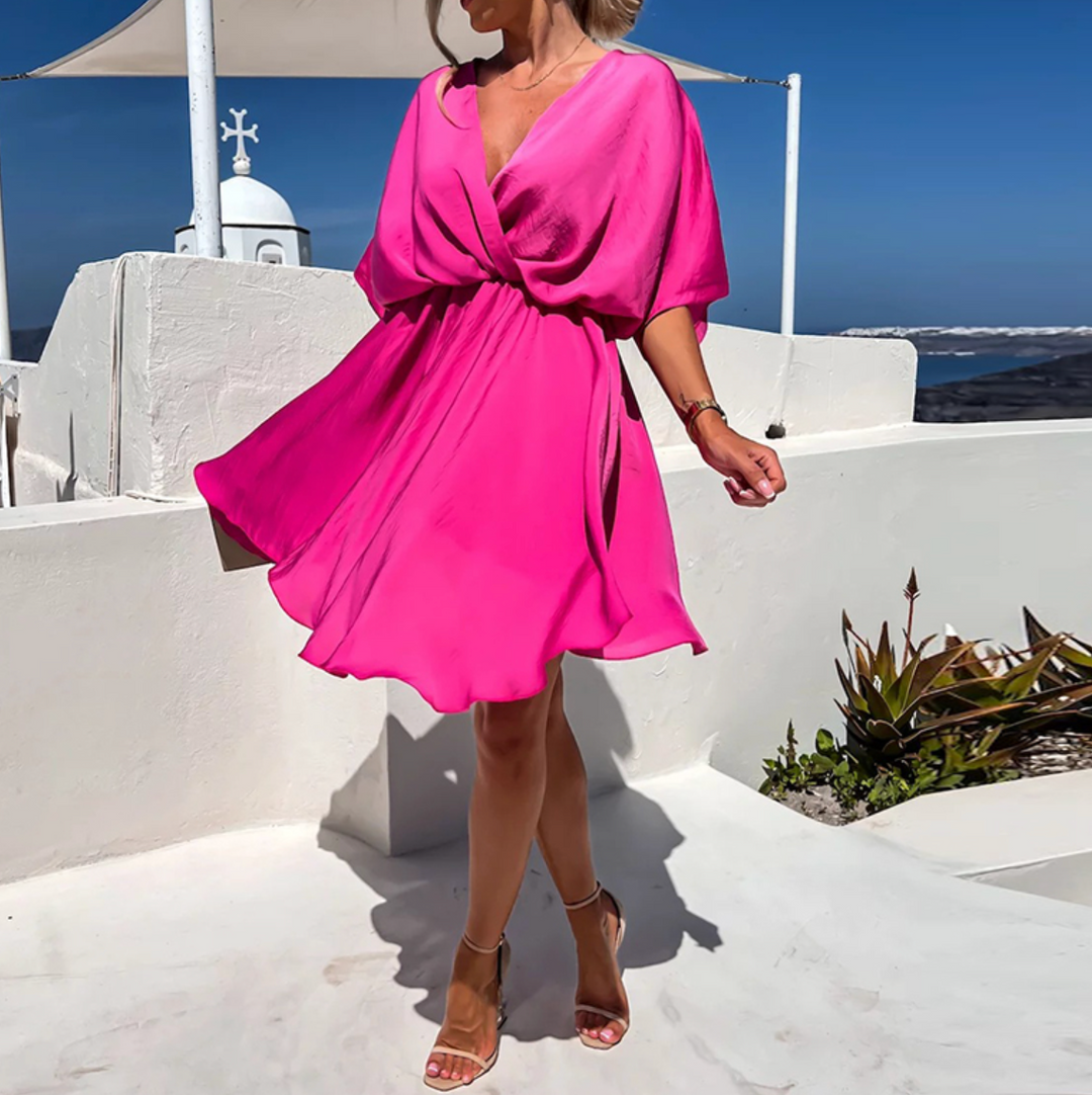 Jana | Elegant Short Women's Dress with Wrap Design and Fluid Fall