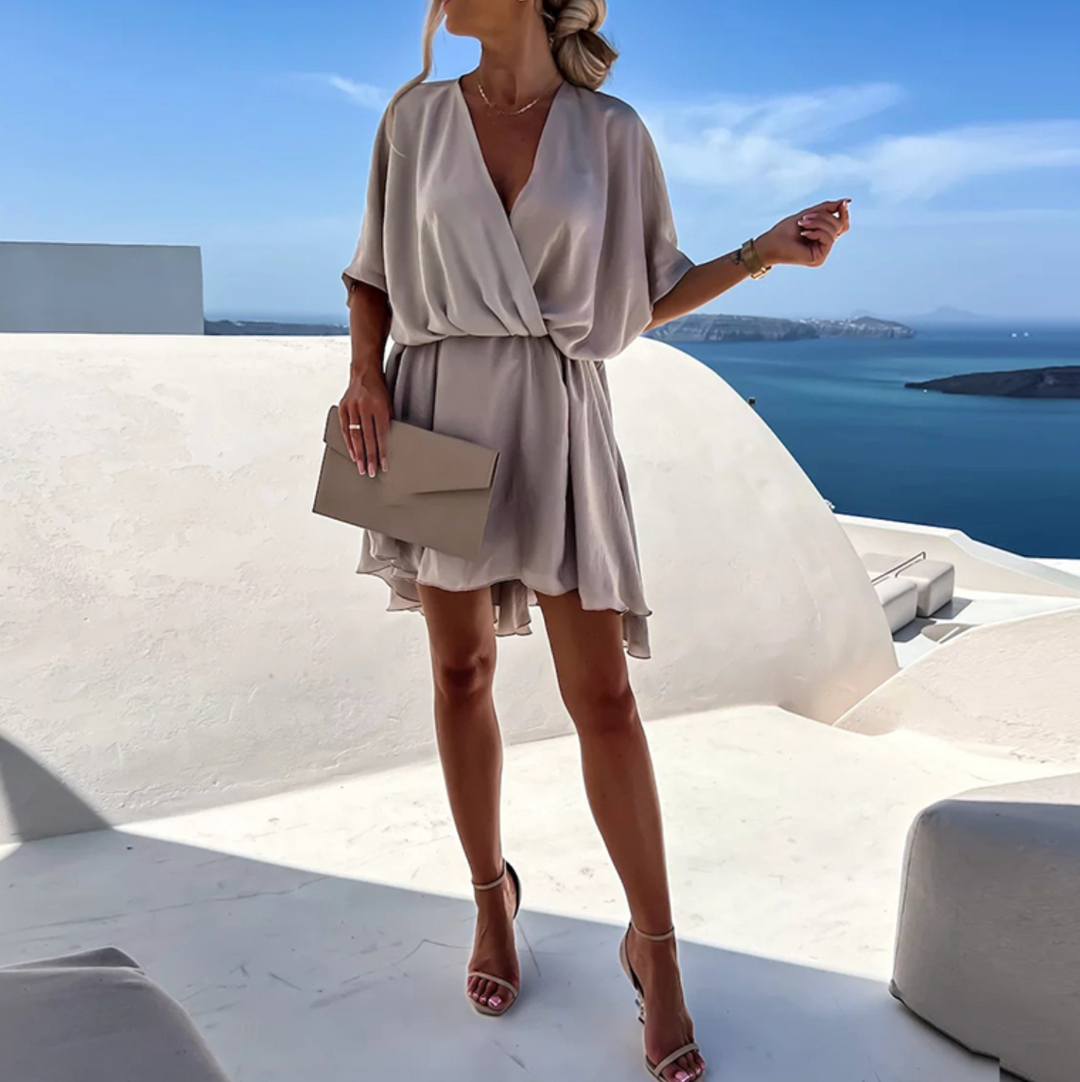 Jana | Elegant Short Women's Dress with Wrap Design and Fluid Fall