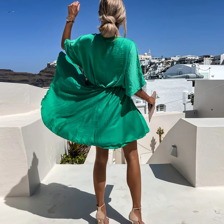 Jana | Elegant Short Women's Dress with Wrap Design and Fluid Fall