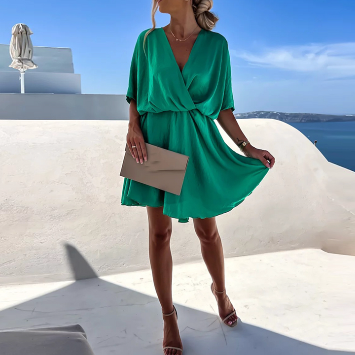 Jana | Elegant Short Women's Dress with Wrap Design and Fluid Fall