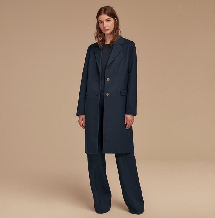 Long blue coat for women, comfortable and elegant