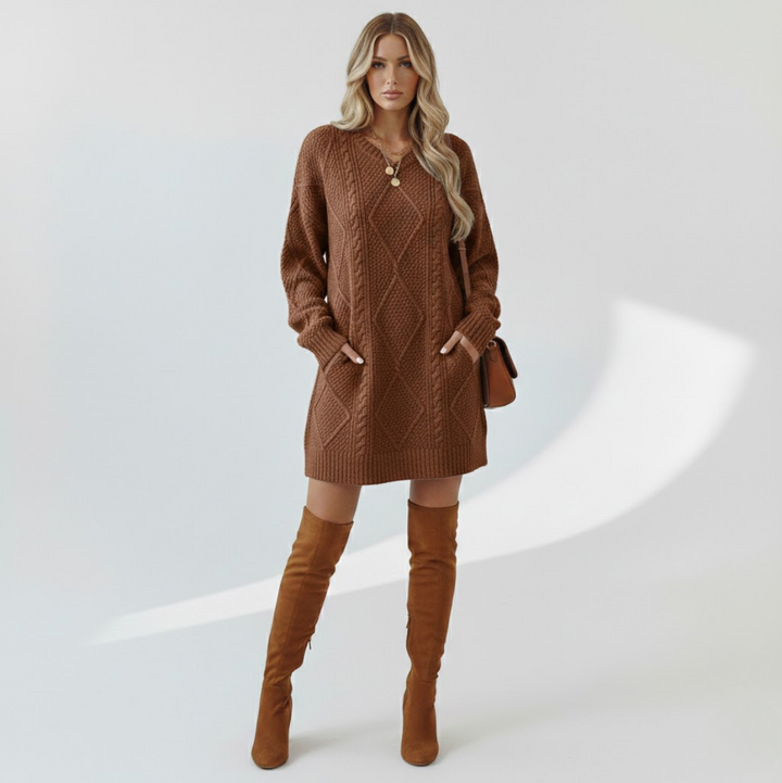 Madeleine Elegant and Comfortable Knit Dress, view 2 - Elena Harper