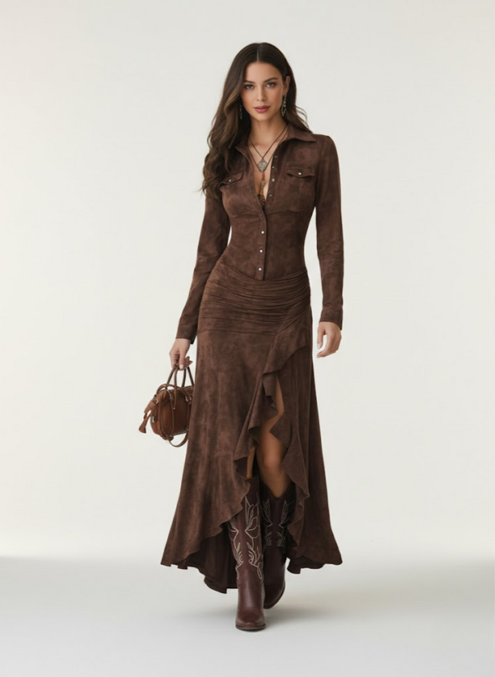 Anja Long Flowing Dress with Ruffles - Elena Harper