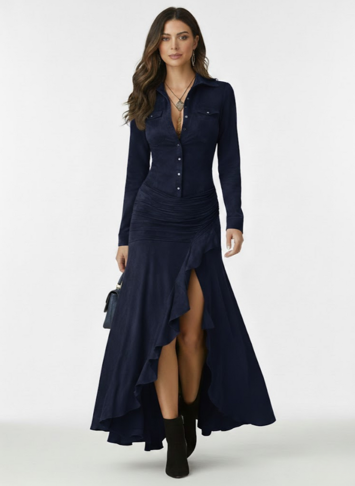 Anja Long Flowing Dress with Ruffles, view 3 - Elena Harper