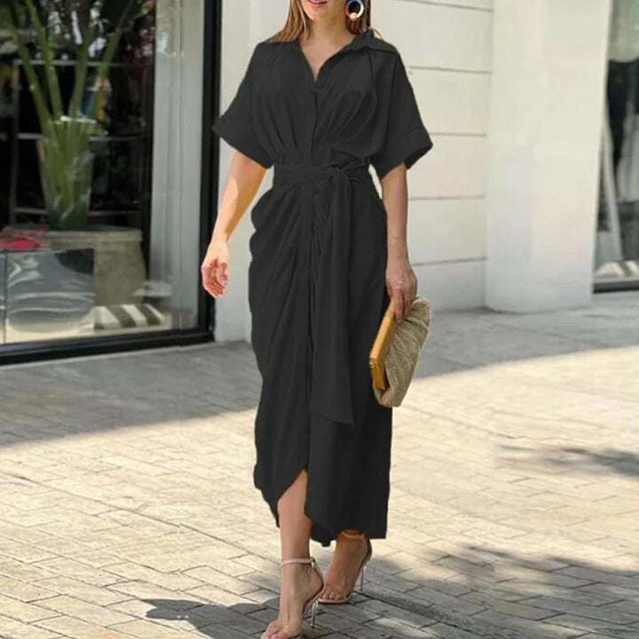 Chic Buttoned Midi Summer Dress for Women with Belt - Emma