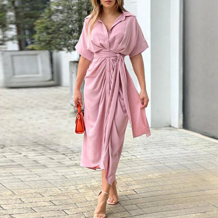 Chic Buttoned Midi Summer Dress for Women with Belt - Emma