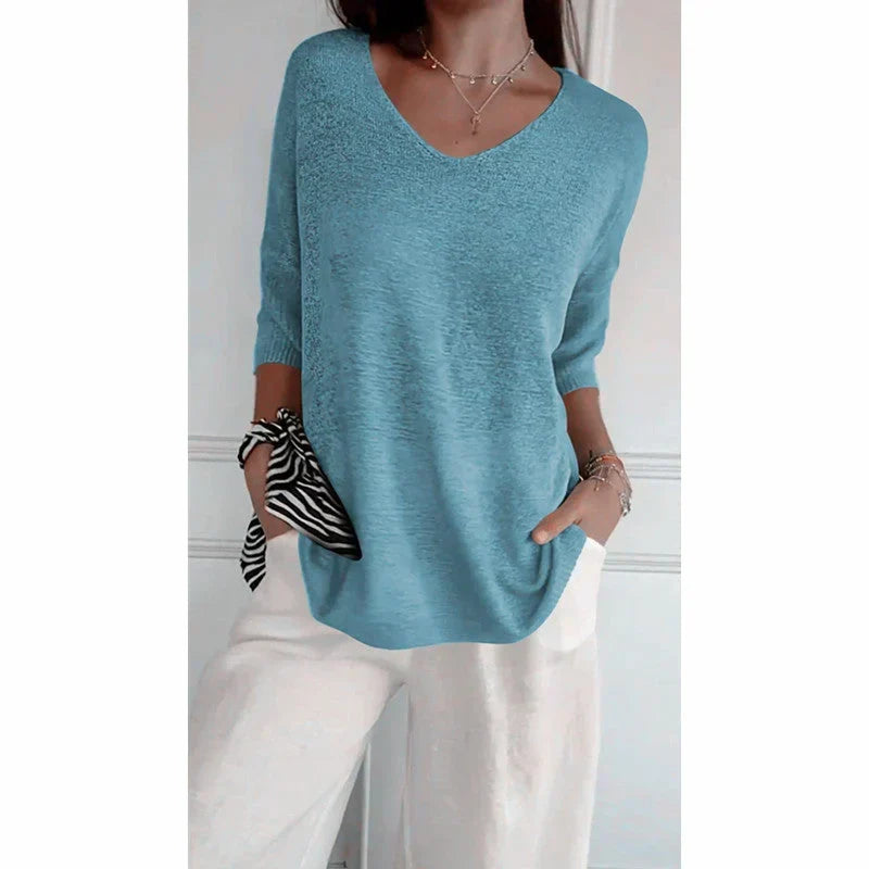 Simple Knit Top for Women with V-Neck - Sondra
