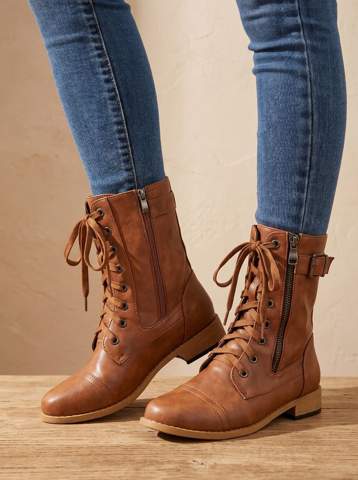 Lace-Up Boots for Women | With Buckle & Side Zipper