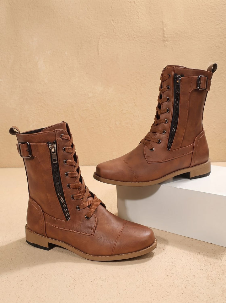 Lace-Up Boots for Women | With Buckle & Side Zipper