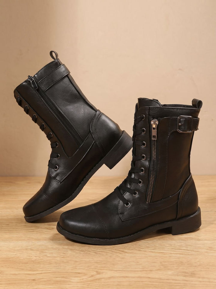 Lace-Up Boots for Women | With Buckle & Side Zipper