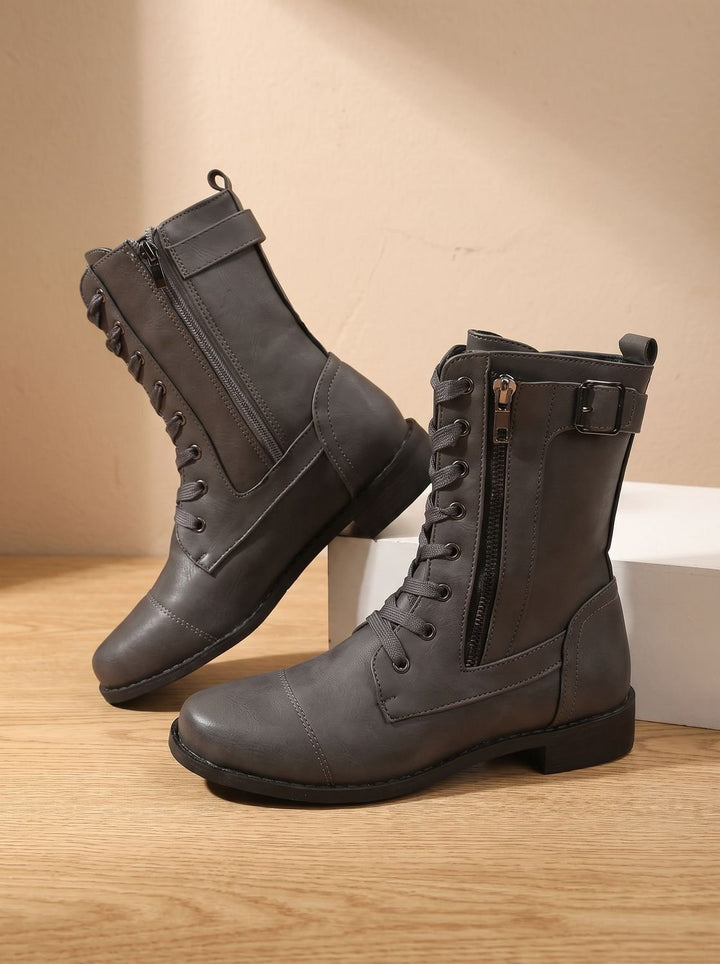 Lace-Up Boots for Women | With Buckle & Side Zipper