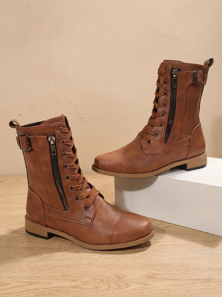 Lace-Up Boots for Women | With Buckle & Side Zipper