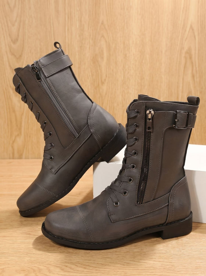 Lace-Up Boots for Women | With Buckle & Side Zipper