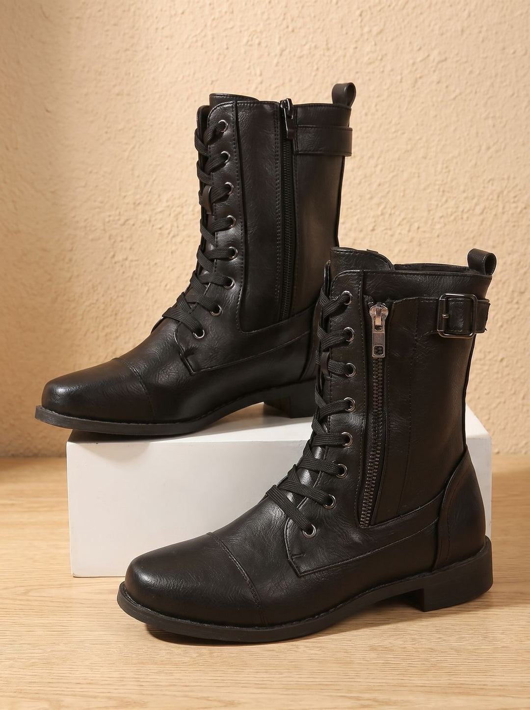 Lace-Up Boots for Women | With Buckle & Side Zipper
