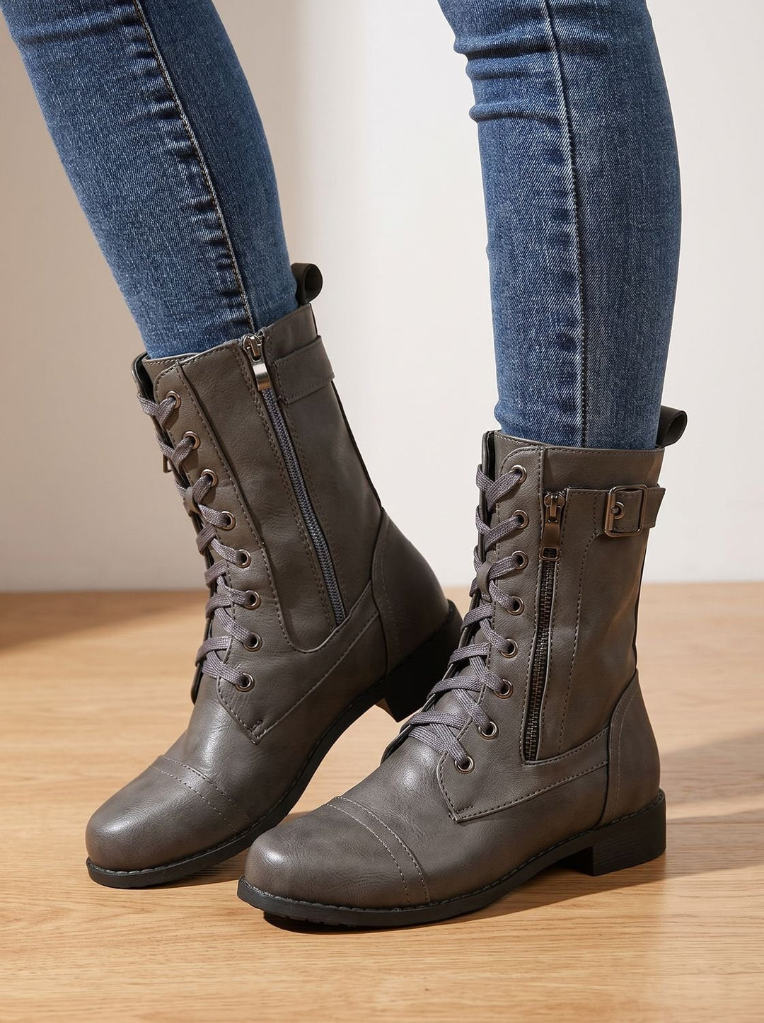 Lace-Up Boots for Women | With Buckle & Side Zipper