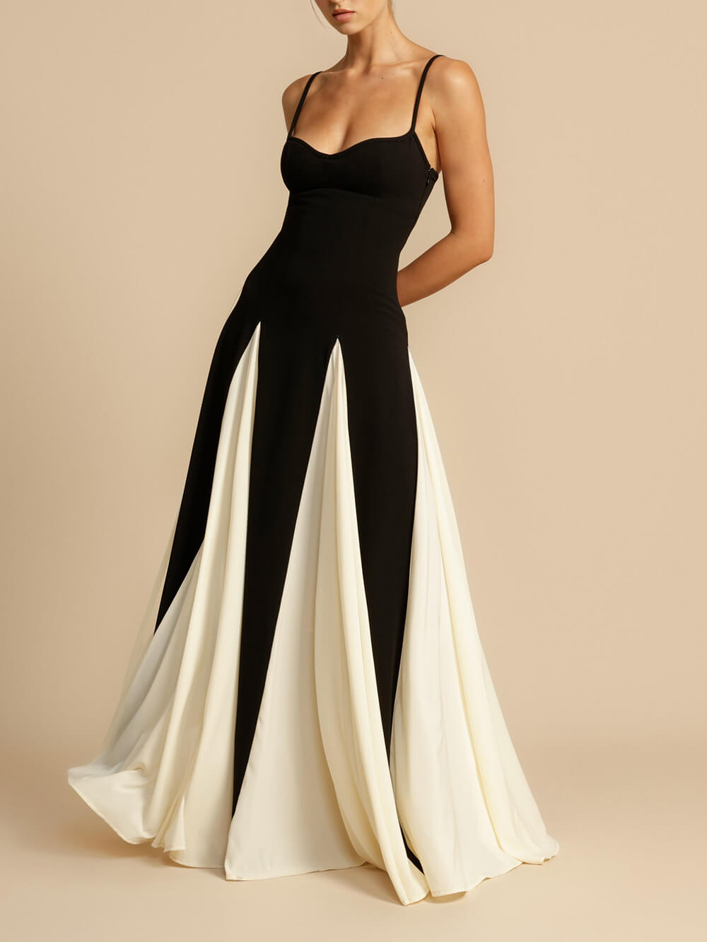Black and White Maxi Evening Dress for Women - Nikki