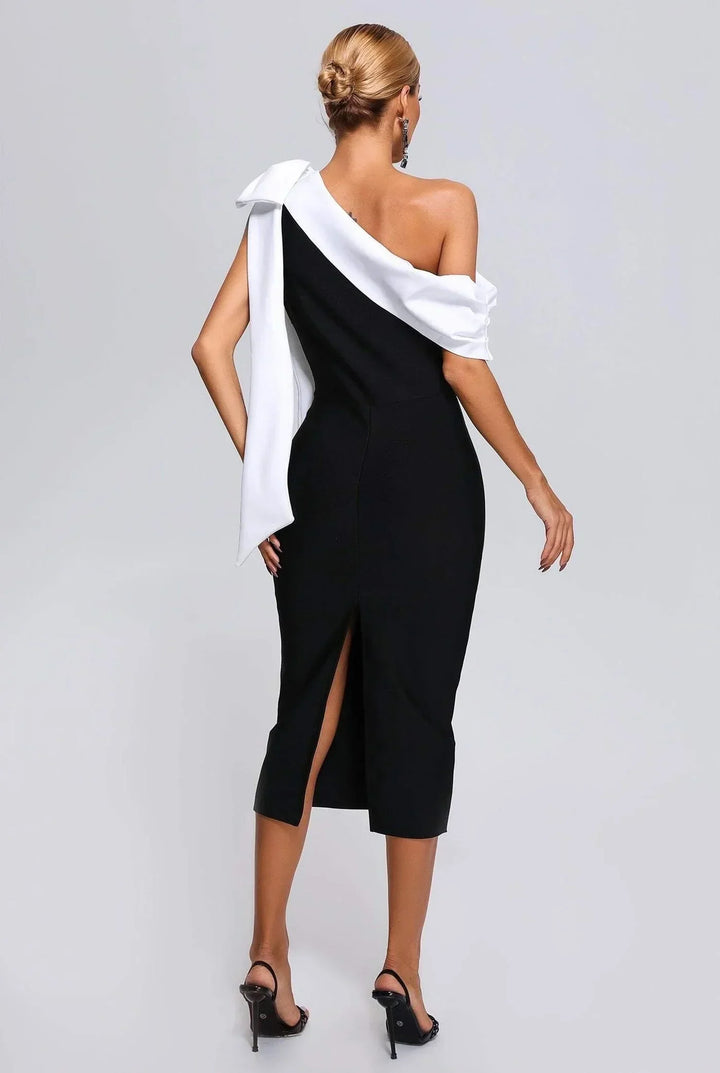Black and White Midi Evening Dress for Women - Collette