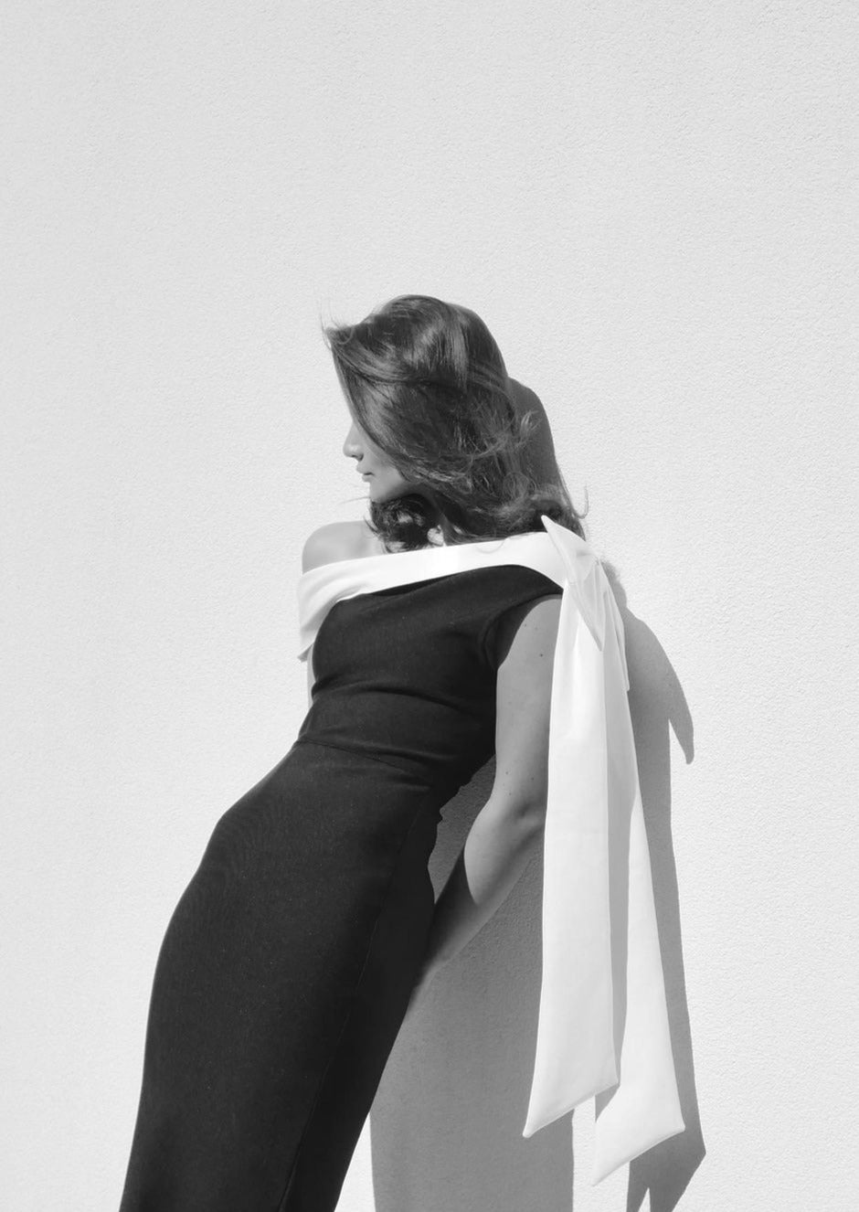 Black and White Midi Evening Dress for Women - Collette