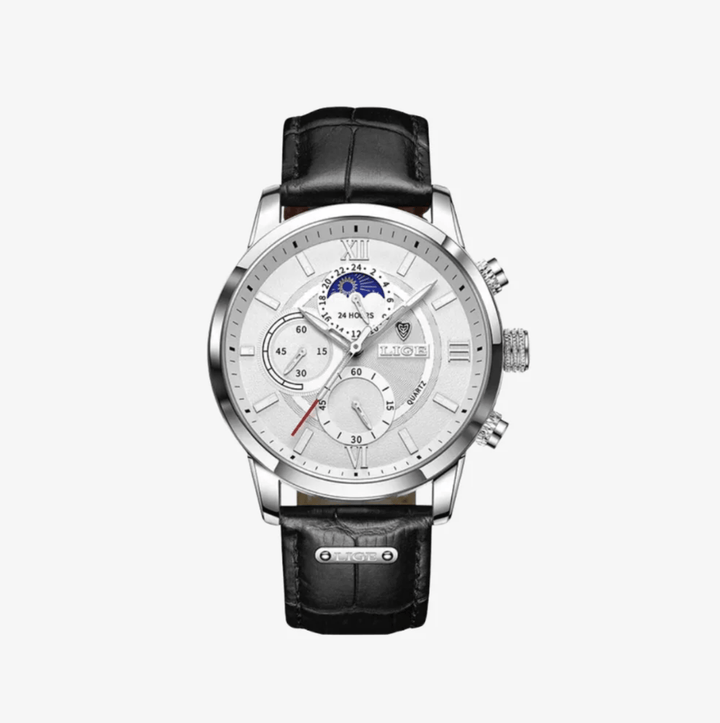 Rudolf™ Napoli Classic Watch by Emma & Rose Manhattan with a sleek round dial and leather strap on a white background.