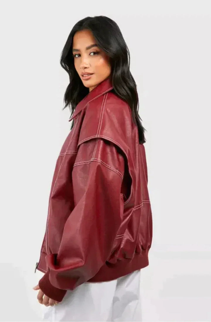Oversized Women's Jacket with Zipper Closure – Modern Casual Style