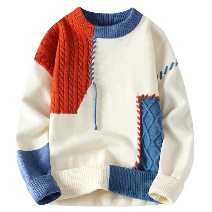 Modern patchwork sweater for men – original style, fitted cut, and everyday comfort