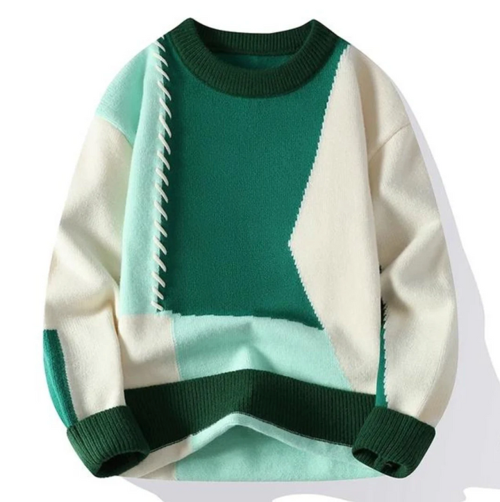 Modern patchwork sweater for men – original style, fitted cut, and everyday comfort