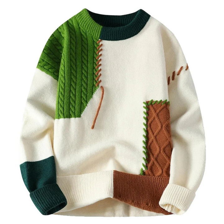 Modern patchwork sweater for men – original style, fitted cut, and everyday comfort